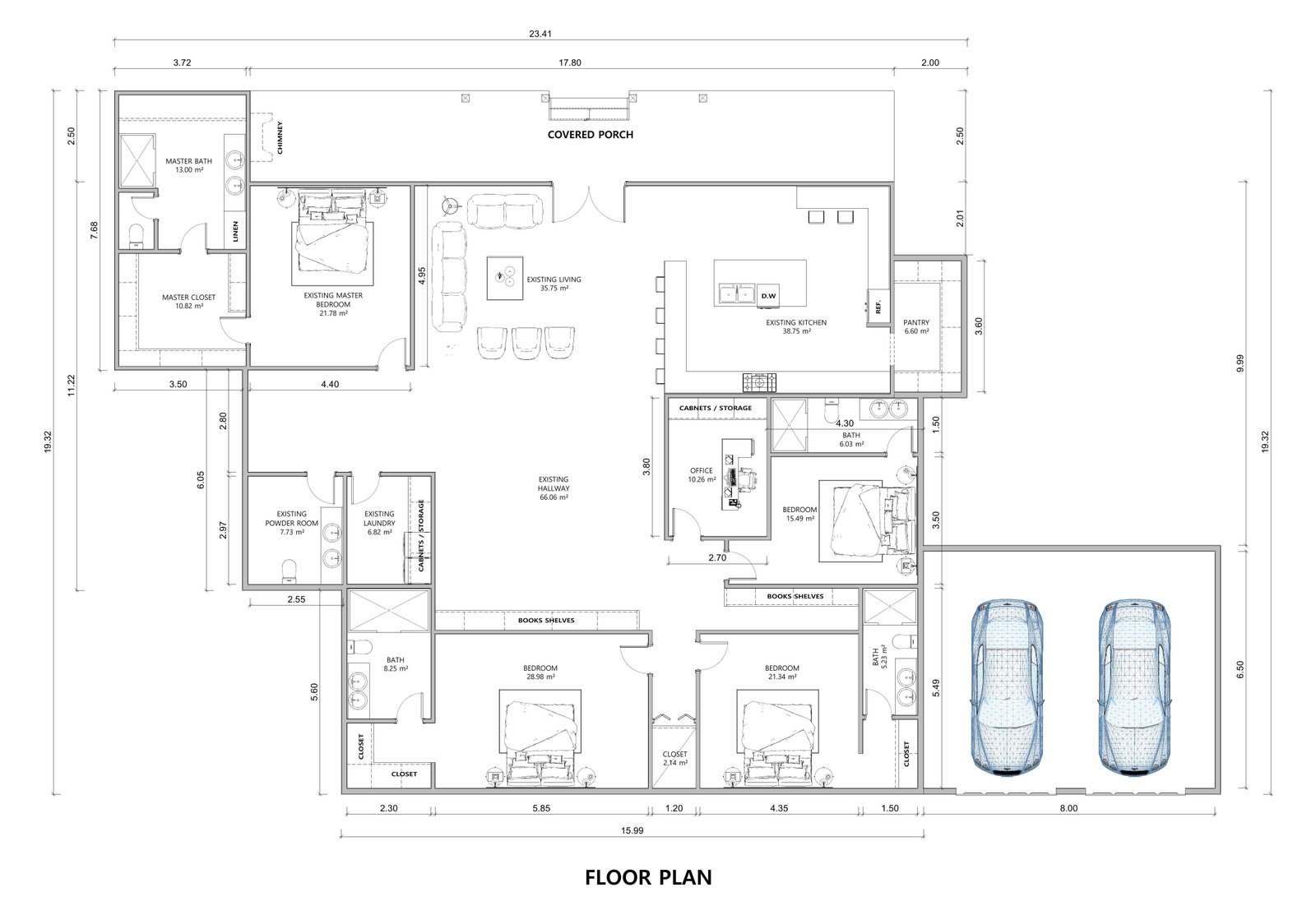 Architectural floor plan developed from sketch