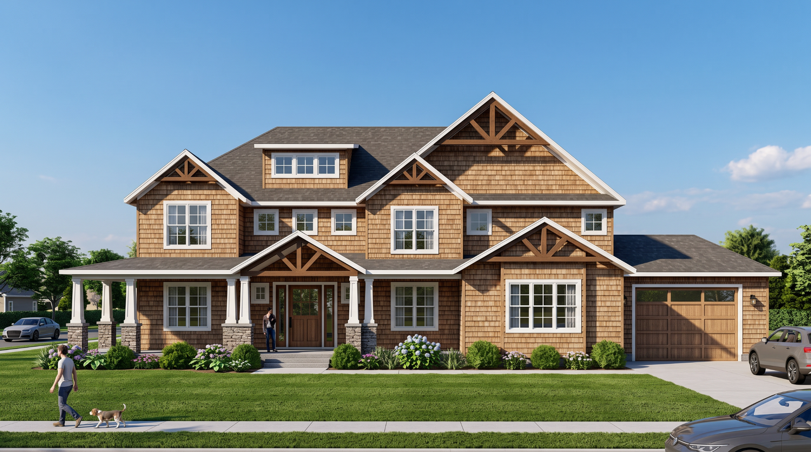 Classic craftsman residence exterior render — front view